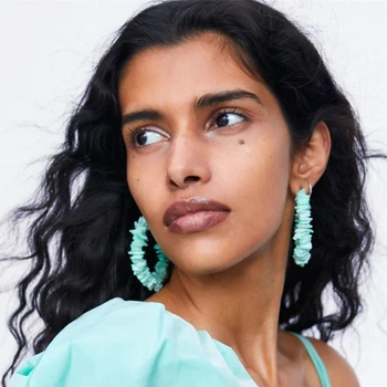

2019 ZA Natural Stone Hoop Earrings Women Trendy shell Pendant Earring Wholesale Factory Jewelry Wedding Gift