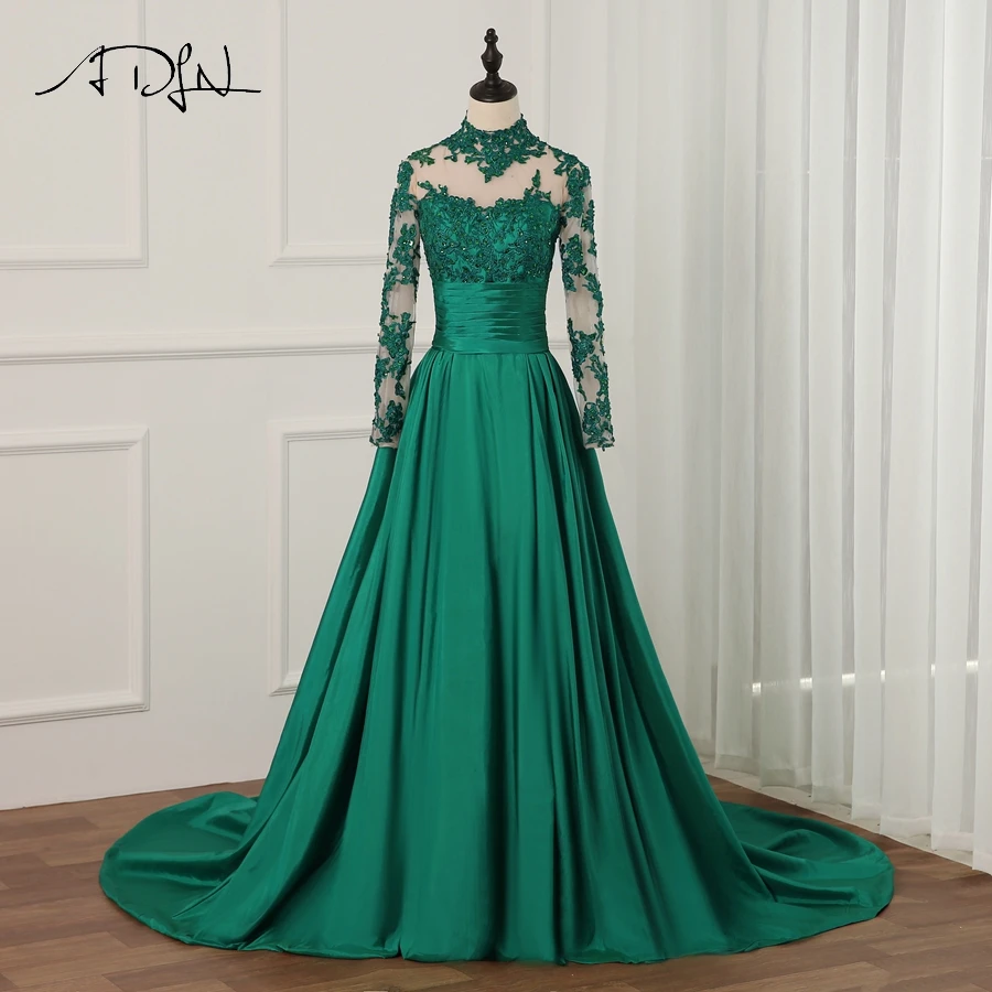 

ADLN New Arrival Long Sleeves Prom Dresses Luxury Beaded Crystals Applique Taffeta Formal Evening Dress Party Gown Custom