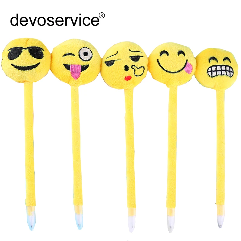 Kawaii Emoji Smile Ballpoint Pen Blue Ink Novelty Plush Ball Pens For Stationery School Supplies