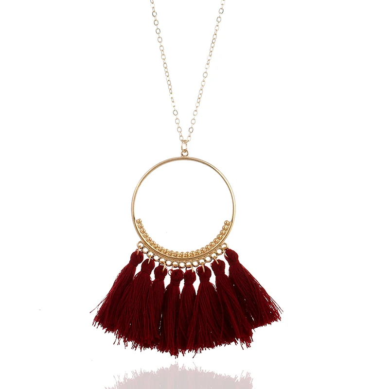 LZHLQ длинное кистовое ожерелье для женщин винтажный бренд Колье оптом Богемские ожерелья Бохо этнические винтажные модные украшения - Окраска металла: Wine Red
