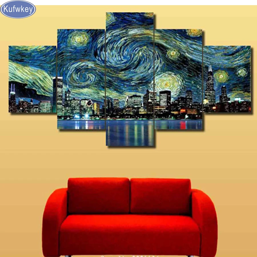 

5D DIY Diamond Embroidery Van gogh Stary Sky 5pcs Multi-picture Combination Diamond Painting Cross Stitch Rhinestone wall Decor