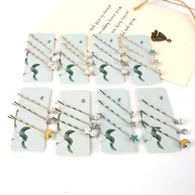 Простой персиковый бант Луна Звезда дизайн заколка для волос заколки Стразы жемчуг эмаль шпилька для волос из сплава металлов боковая заколка ювелирные изделия для волос