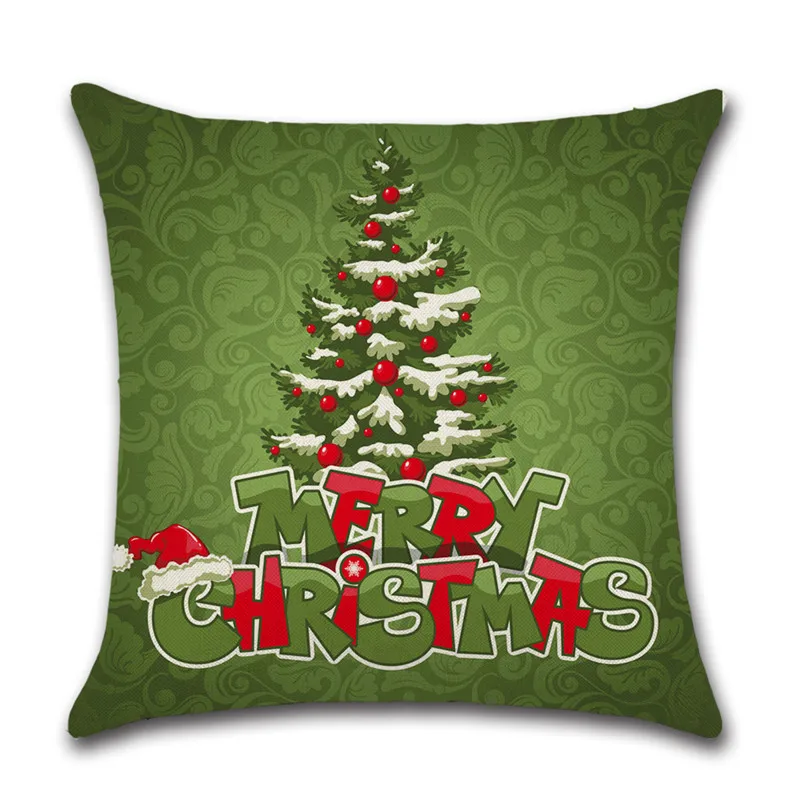 45x45cm Linen Pillow Cover Santa Claus Christmas Tree Print Pillow Case Home Hotel Office Seat Throw Pillow Cover 45x45cm