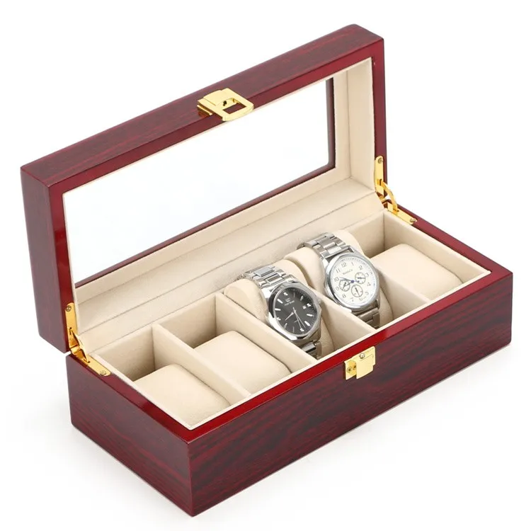 5 слотов деревянный дисплей часов коробка светло-красный часы Органайзер МДФ часы держатель для хранения ювелирных изделий часы коробки, футляр