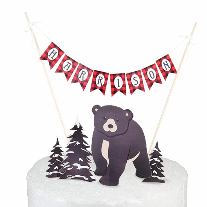 

Bear Cake Topper Bear Party Cake Banner Kids Birthday Party Decoration Baby Shower Party Decoration Supplies Name Cake Banner