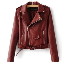 Высококачественная Женская мотоциклетная куртка из искусственной кожи, Весенняя красная Новинка, Весенняя Осенняя короткая куртка, популярное пальто