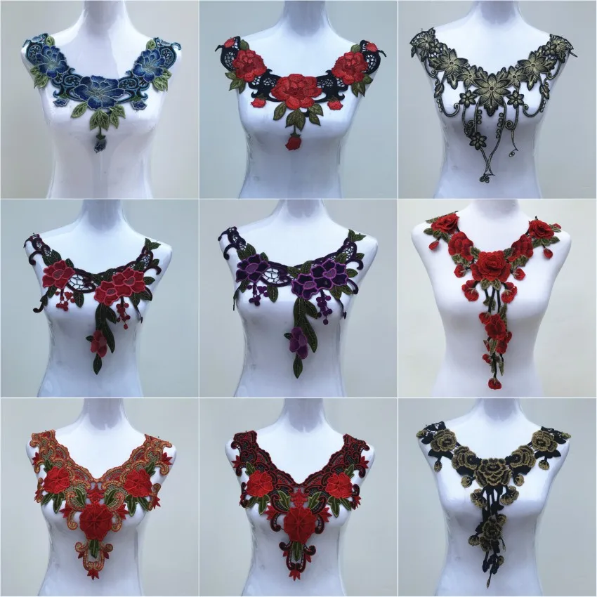 

1Pcs Red Series Lace fabric Dress Applique Motif Blouse Sewing Trims DIY Neckline Collar Costume Decoration Accessories 28-36