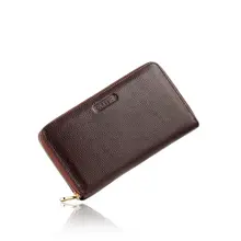 Мода мужская коричневая натуральная кожа на Молнии Сумочка бизнес кошелек ручка Чековая Книга Держатель для кредитных карт для телефона