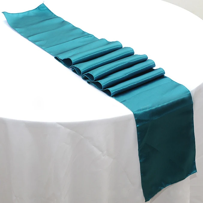 Free shipping 50pcs 30 x 275cm Teal Blue Cheap Satin Table Runners For