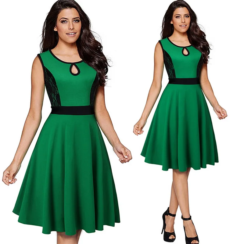 Buy JTCWEAR New Elegant Green Dress Round Neck Keyhole