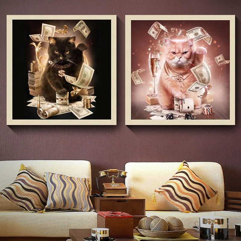 

Diamond Embroidery ! Cat Cash Pattern DIY 5D Diamond Painting Needlework Cross Stitch Full Drill Rhinestones Lucky Painting Gift