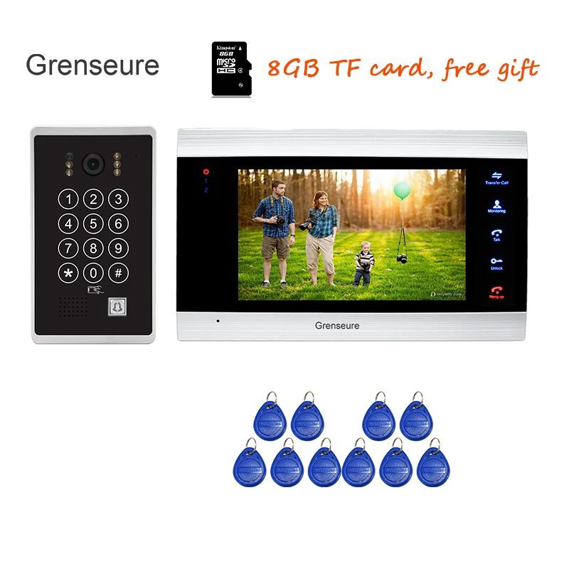 

Free Shipping 720P AHD HD 7" Touch Key Screen Video Door Phone Intercom Recording System + Code Keypad RFID Unlock Door Camera