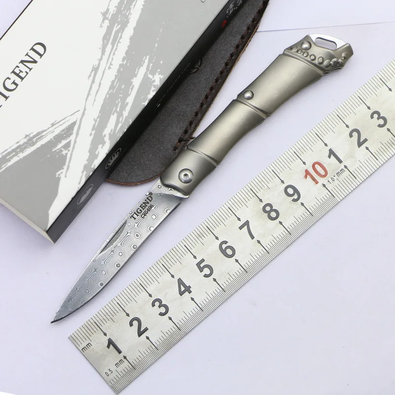 

TIGEND #5406 pocket Damascus steel knife pocket folding knife bamboo titanium handle outdoor camping portable knife EDC tool