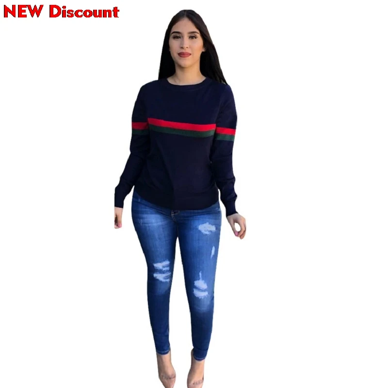 

Red Green Stripe Sweatshirt Patchwork Women Sweatshirts Ladies Fall Classics Fashion Sports Cute Sweat Shirt Women
