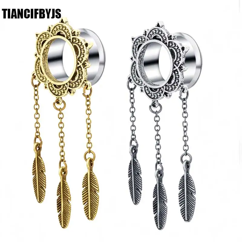 Tiancifbyjs 0g Earrings Body Jewelry Piercing Stainless Ear Gauge Tiancifbyjs 0g Earrings Body Jewelry Piercing Stainless Ear Gauge Expander Plugs And Tunnels Feather Dangle Lobe Stretcher In From
