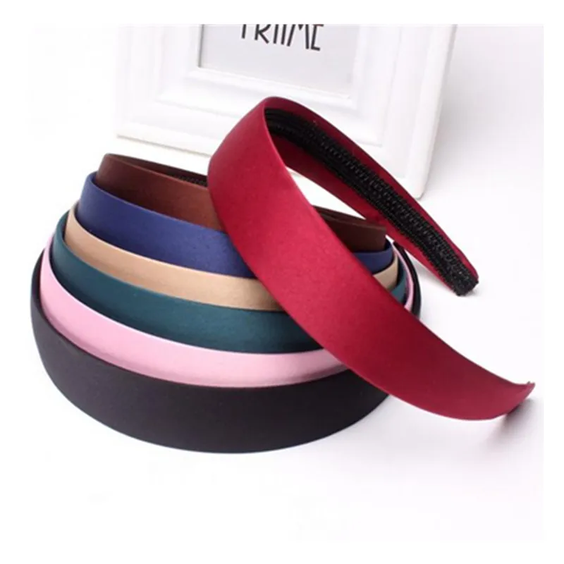 3CM Wide Solid Plain Haribands Satin Plastic Headband Women Girls Kids