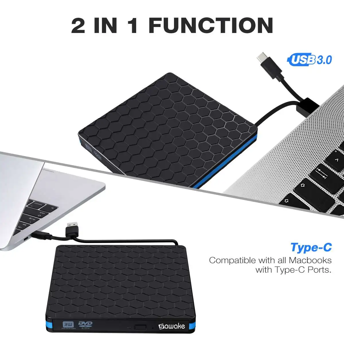  External DVD Drive Optical Drive USB 3.0 CD ROM Player CD-RW Burner Writer Reader Recorder Portatil