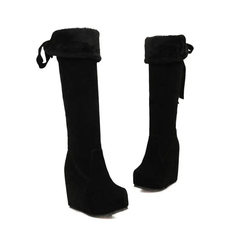 MEMUNIA/Новое поступление г. Осенне-зимние короткие плюшевые сапоги на платформе на очень высоком каблуке сапоги до колена с круглым носком размеры 32-43