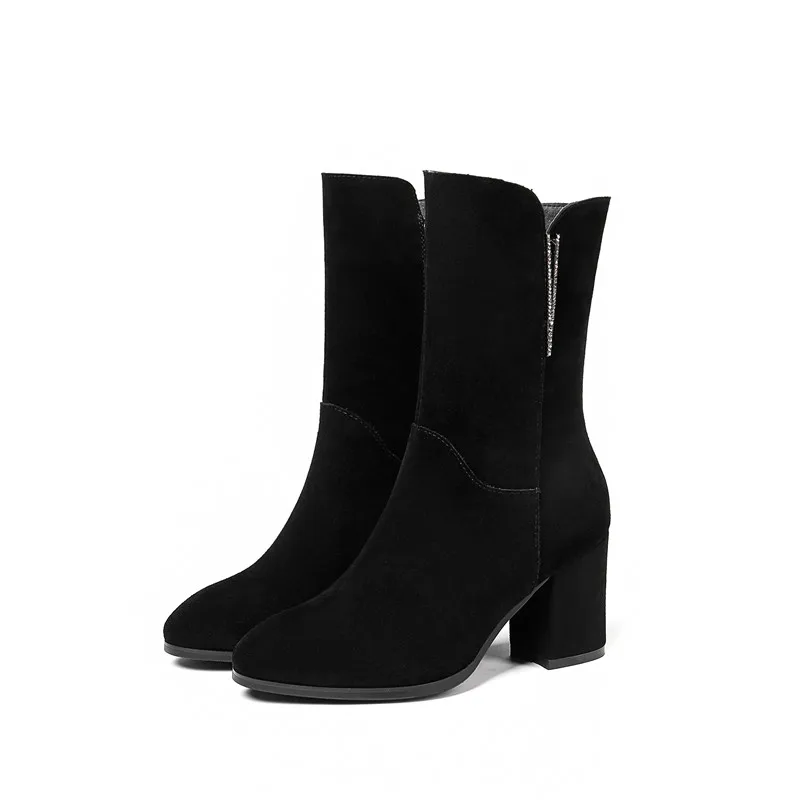 Señoras Vaca Ante De Tacones Del Pie Botas Smirnova Punta Cuero Negro Invierno Tobillo Clásico La 2018new Otoño Cremallera Mujer Dedo Altos Ewv6q47