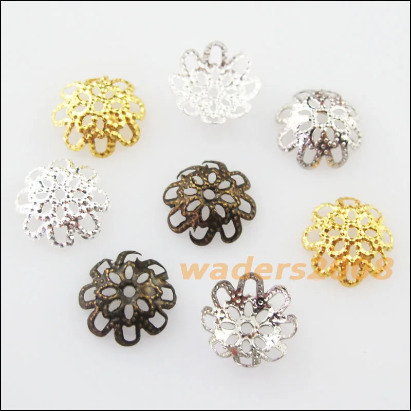 

120Pcs Flower End Bead Caps Connectors 10mm Gold Silver Bronze Plated