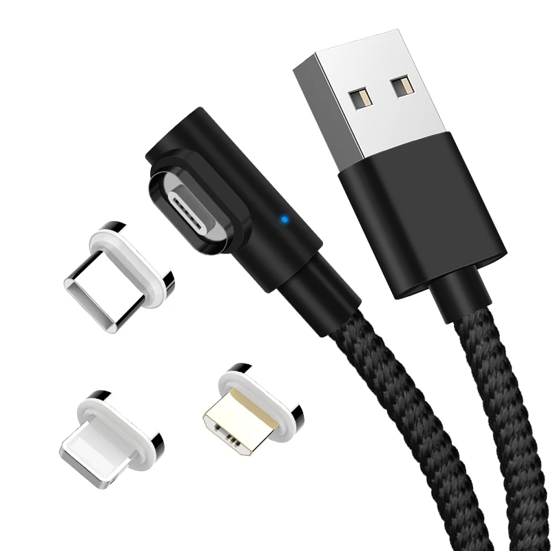 90 градусов 3A Магнитный кабель Micro usb type C QC3.0 кабель передачи данных для быстрой зарядки для iPhone XS MAX XR 8 SAMSUNG S10+ S9 XIAOMI Mi9 Mi8