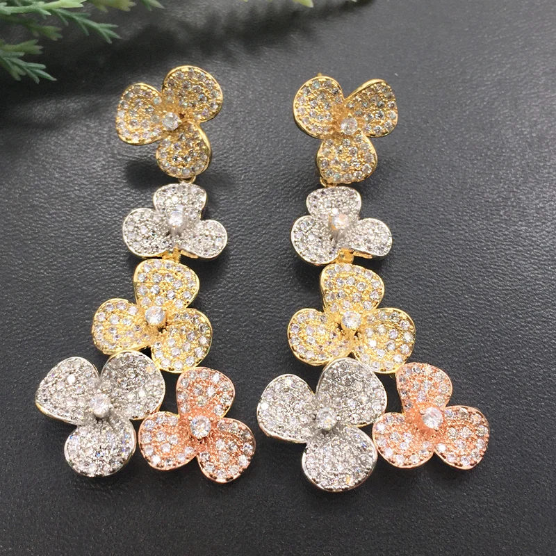 

Lanyika Fashion Jewelry Trendy Romantic Graceful Trefoil Earrings Full Micro inlay Micro Plated Banquet Popular Best Gift