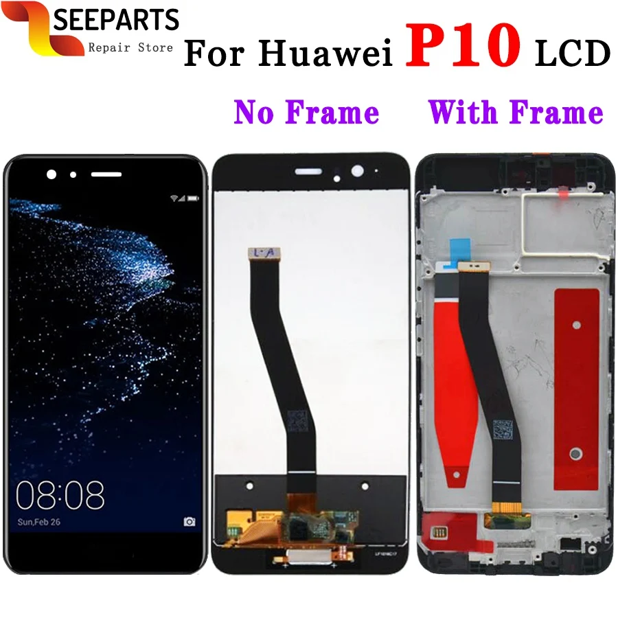 Жк дисплей с дигитайзером сенсорного экрана для Huawei P10 в сборе рамкой сменный жк