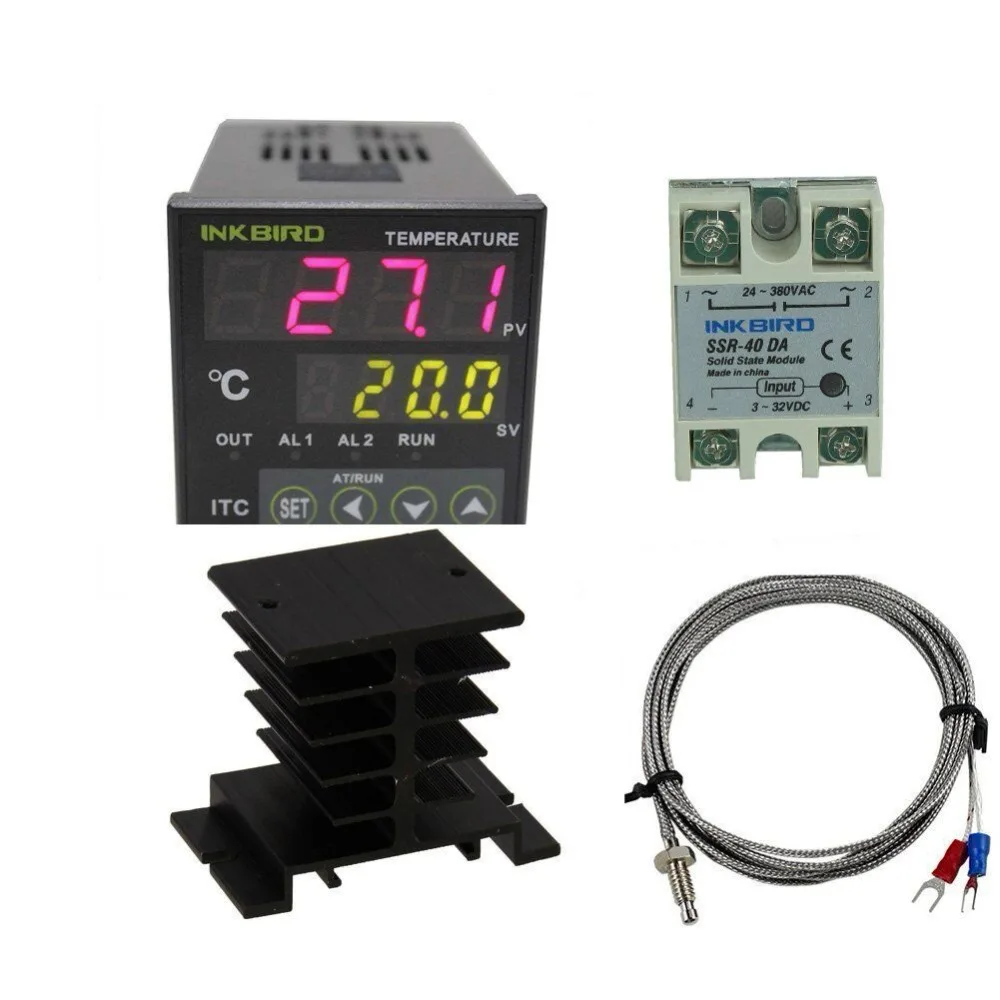 Inkbird AC 100-220 V ITC-100VH цифровой термостат pid регулятор температуры, DA 40A SSR, черный теплоотвод с K термопарой