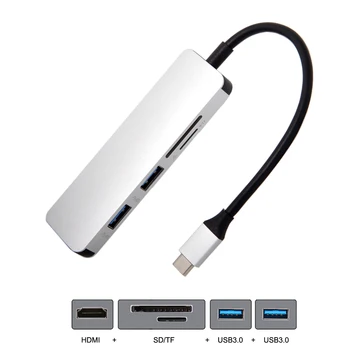 

USB 3.1 Type-C USB-C to HDMI & Dual Ports 3.0 Hub & SD TF Card Reader for PC Laptop