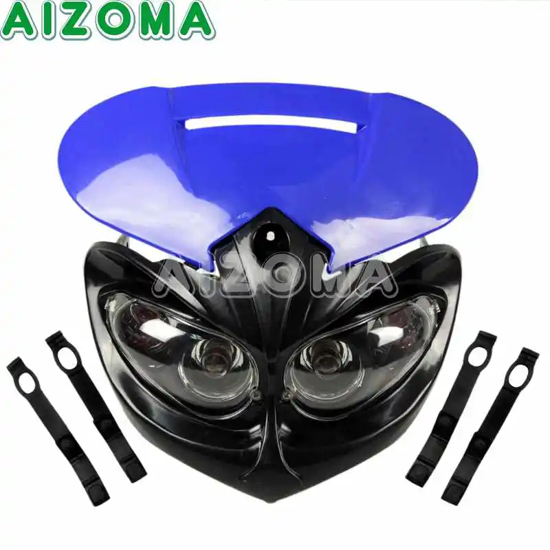 Black Motorcycle Universal Headlight 12v/20w Dual Sports Headlamp Fairing Kit For Honda Yamaha Suzuki Kawasaki Ducati Head Light - Цвет: Blue