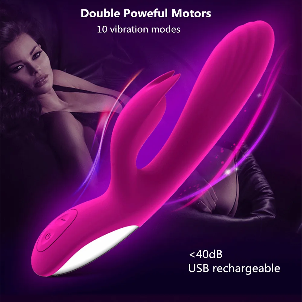 10 Speeds Rabbit Vibrator A G Spot Dildo Dual Motors Female Vagina Clitoris Stimulator USB Rechargeable Adult Sex toys for Women (10)