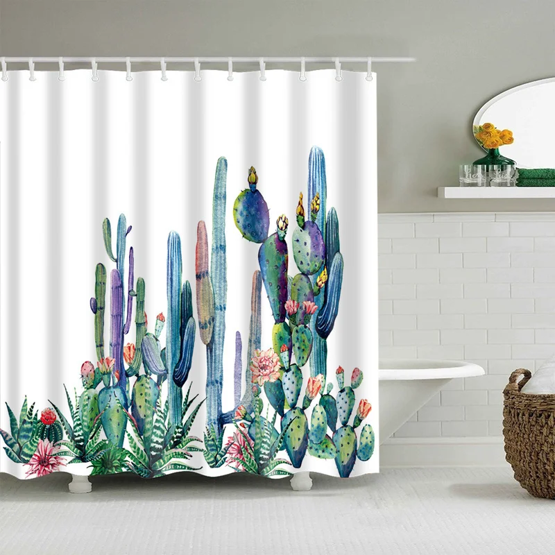 71" Polyester fabric black background cactus Shower Curtain liner Bath curtain 