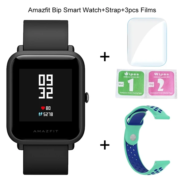 Add 1 Strap 3 Films Оригинальные Смарт-часы Xiaomi Amazfit Bip Bit Lite, молодежные, gps, умные часы, IP68, водонепроницаемые, 45 дней, срок службы батареи, глобальная версия - Цвет: Add 1 Strap 3 Films