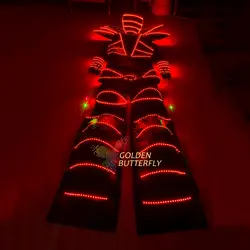 Светодиодный Костюмы светящиеся костюмы светящиеся робот ходулях модная одежда шоу талантов Для мужчин костюм Бальные Аксессуары;