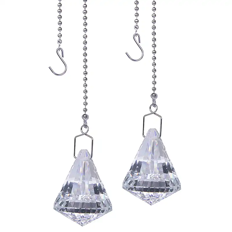 H D 2pcs Crystal Cone Prisms Pendant Ceiling Fan Pull Chain Cone Prisms Pendant Ceiling Fan Pull
