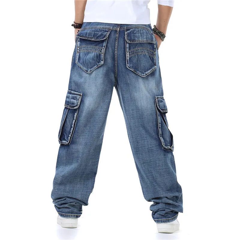 Новый Японии Стиль бренд Для мужчин s прямые штаны-карго из денима брюки мужские байкерские джинсы Мешковатые Свободные синие джинсы с
