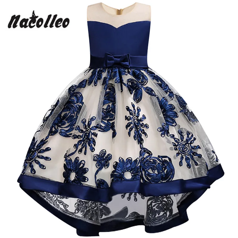 Новые Вечерние платья-пачки принцессы с объемным цветком и бантом для маленьких девочек длинное платье принцессы с длинным шлейфом для девочек от 1 до 8 лет