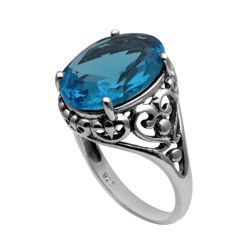 Szjinao Fashion 925 Sterling Silver Ring Blue Topaz Stone Rings for Women Wedding Rings for Men and Women