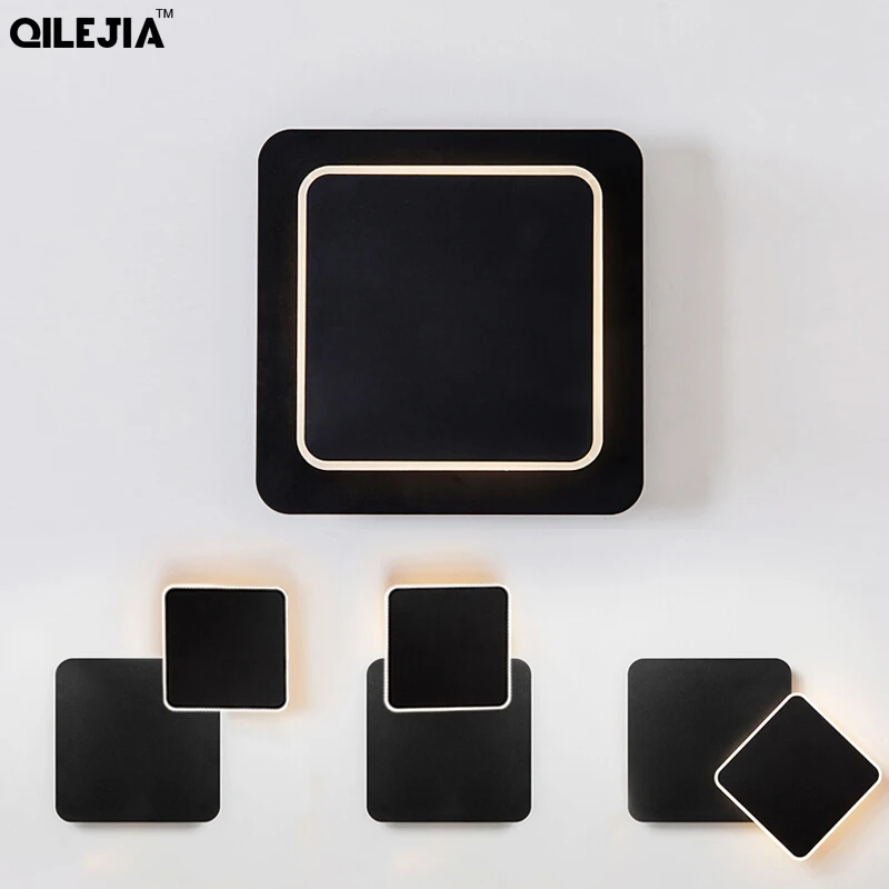 

Wall Lamps for Bedroom living room square white black body AC90-260V Indoor Led Wall Lamp Rotatable Plated Metal 5W/16W Sconce