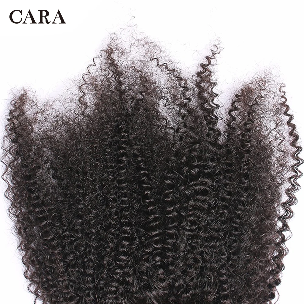 Кружевное закрытие монгольские афро кудрявые вьющиеся волосы 4x4 CARA человеческие волосы закрытие свободная часть Remy с детскими волосами отбеленные узлы