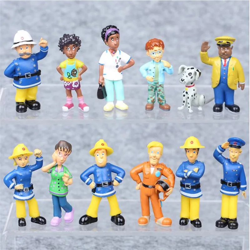 

12 Pcs/Set Fireman Sam Action Figure Toys 3-6cm Cute Cartoon PVC Doll Kids Toys Christmas Gift Anime Collection model Decoration
