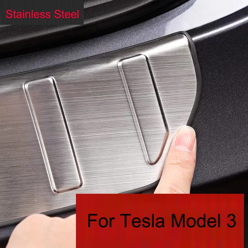 

For Tesla Model 3 1PC Stainless Steel Outer Car Trunk Rear Tail Box Bumper Pedal Plate Panel Cover Car Styling