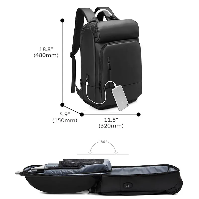 15,6 дюймовый рюкзак для ноутбука, деловые мужские сумки, рюкзак для путешествий с usb-зарядкой, черный водоотталкивающий рюкзак, мужская сумка Mochila a1877