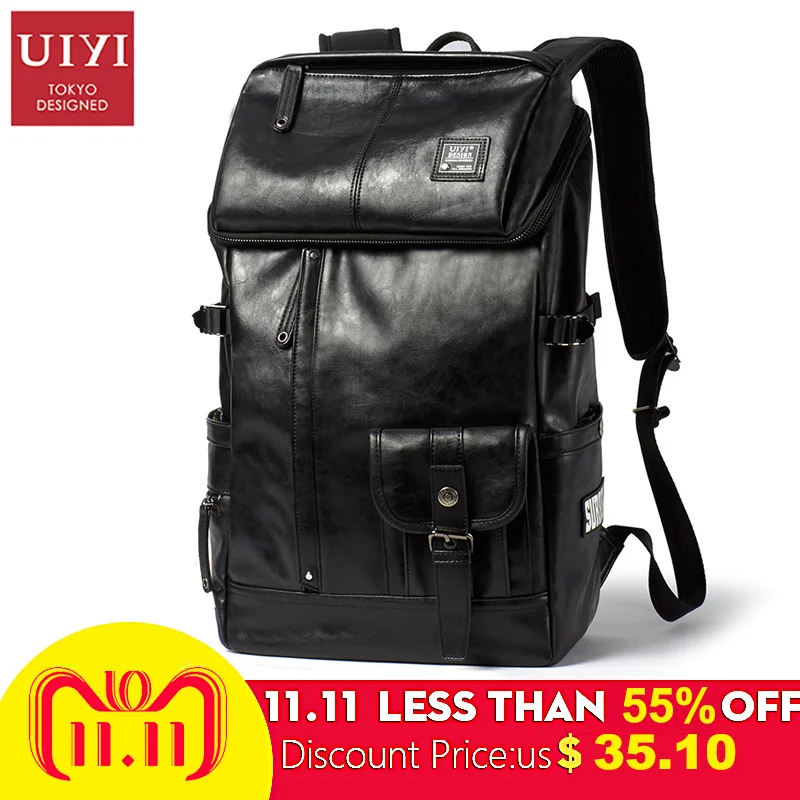 

UIYI New Arrival 2018 Men Backpack Fashion PU Leather Backpacks Laptop Bags Multifunction Computer Antitheft Backpack Men Pack