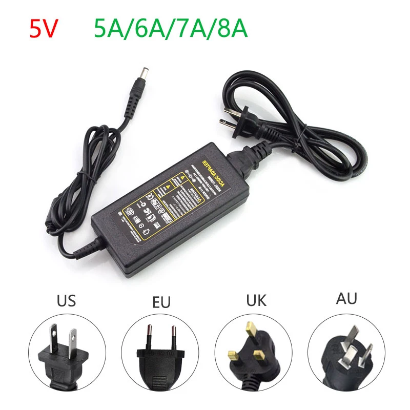 Блок питания DC 5V 1A 2A 3A 5A 6A 8A осветительные трансформаторы светодиодный адаптер питания для полосы Европа США Великобритания Австралия штекер