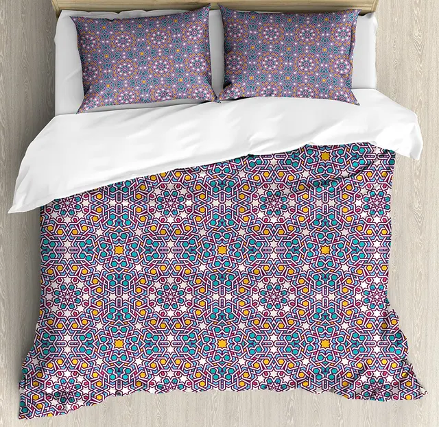 Duvet Cover Set Arabic Star Pattern Traditional Oriental Design Duvet Cover Set Arabic Star Pattern Traditional Oriental Design Middle Eastern Culture Inspired 4 Piece