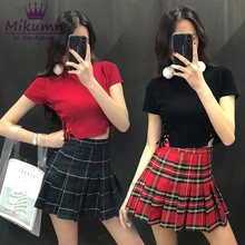 Новая летняя женская винтажная клетчатая юбка в складку A-lien с высокой талией, женские короткие юбки Harajuku в стиле панк для девочек
