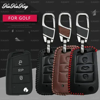

KUKAKEY Flip Folding Car Key Case For VW Polo 2016 golf 7 MK7 Leather Keychain Keyring Key Holder Cover For Skoda Octavia Combi