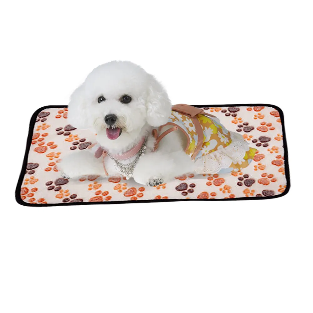 New Pet Mat Paw Print Cat Dog Puppy Cushion Fleece Soft Blanket Dog Bed
