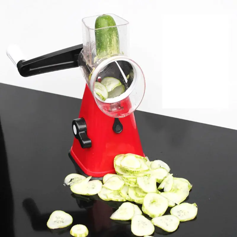 Multi-function Food Slicer, Manual Hand Speedy Safe Vegetables Chopper Cutter，with 3 Cylindrical Stainless Steel Blades for Gr